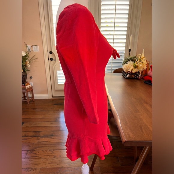 Ruffles Asymmetric Sweetheart Bow Smocked Gauzy Romantic Short Mini Dress sz 10 - Picture 3 of 7